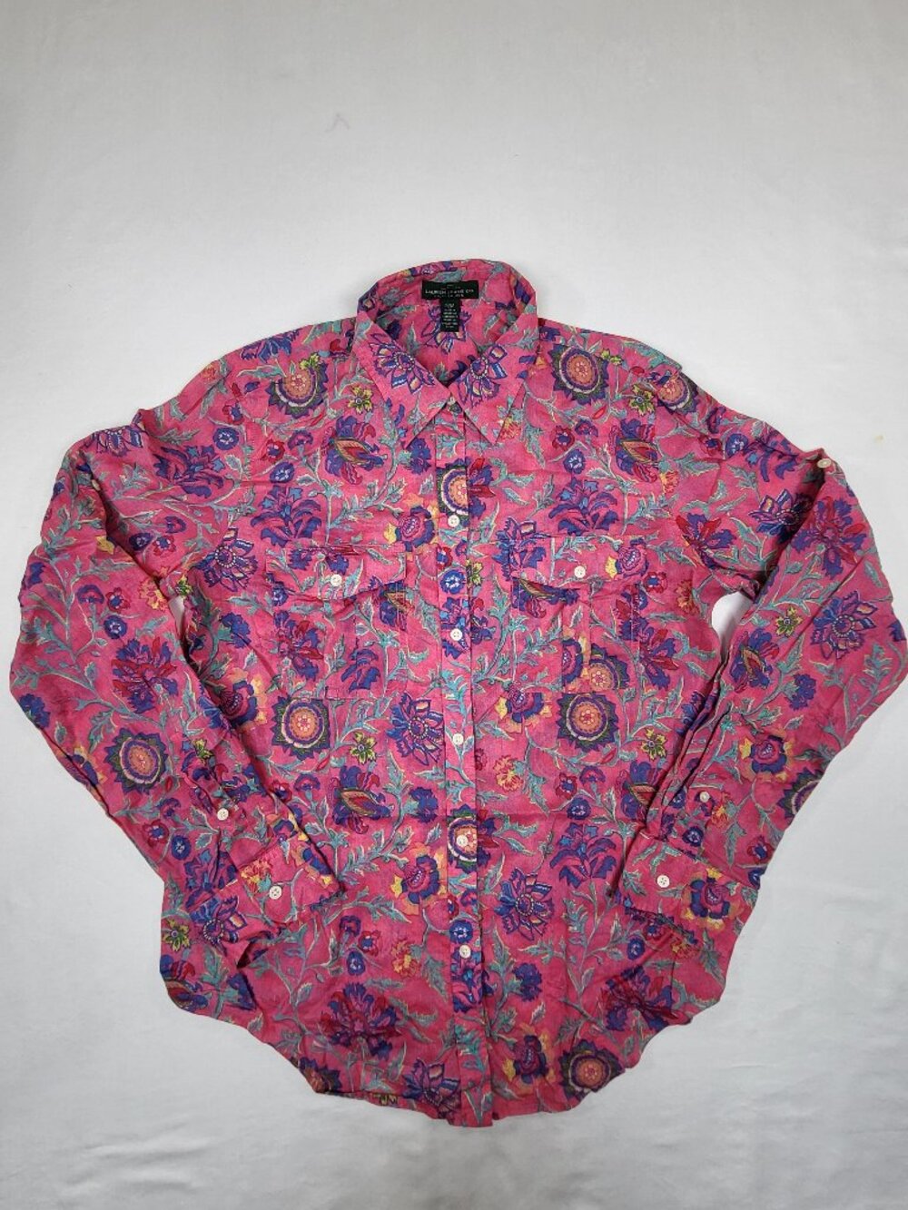 Lauren Jeans Co. Ralph Lauren Pink Paisley Floral Button Down Shirt Medium